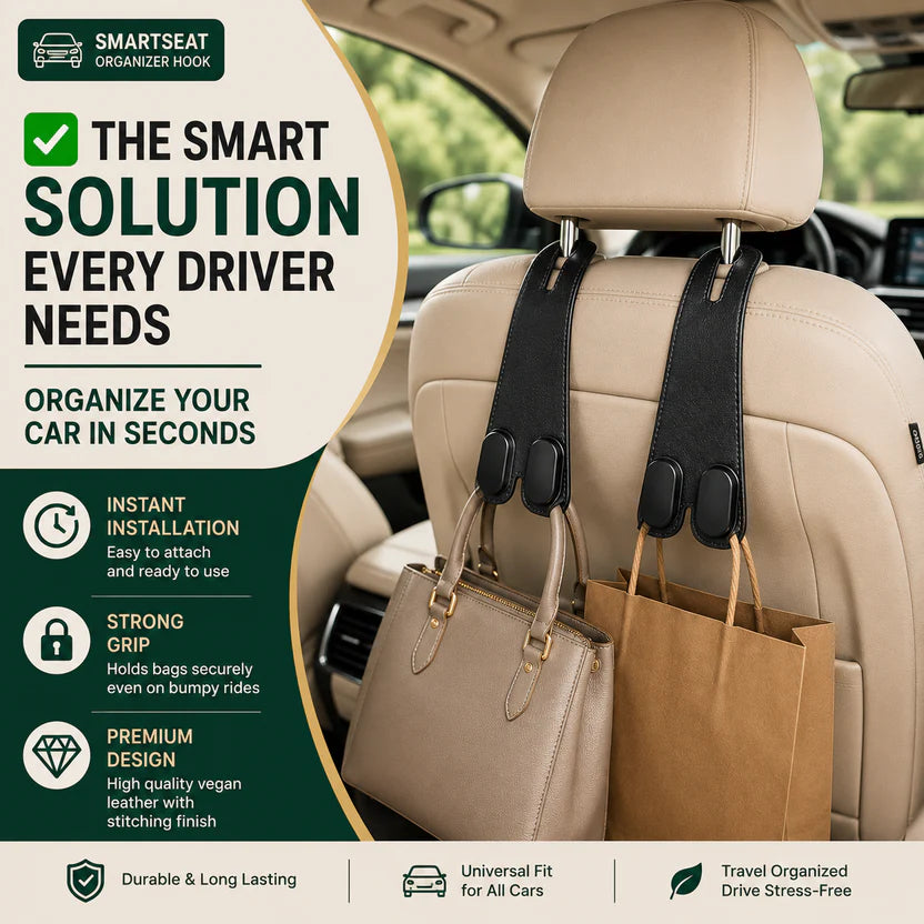 SmartSeat Organizer Hook™ | Turn Car Chaos Into Organized Space (PACK OF 2)