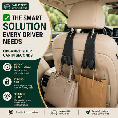 SmartSeat Organizer Hook™ | Turn Car Chaos Into Organized Space (PACK OF 2)