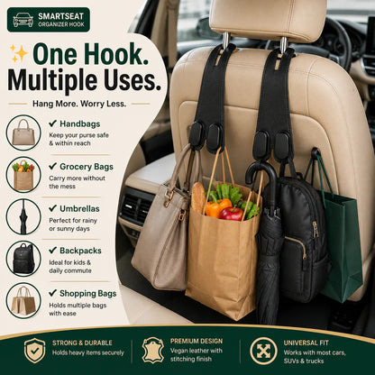 SmartSeat Organizer Hook™ | Turn Car Chaos Into Organized Space (PACK OF 2)